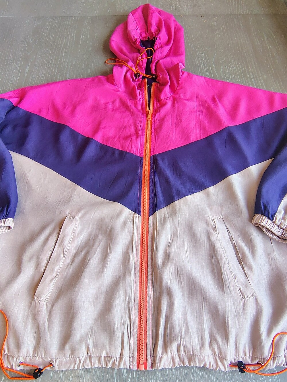 Y2K 80's Oversized Colorblock Hooded Windbreaker Pink Purple By Missguided US 4
